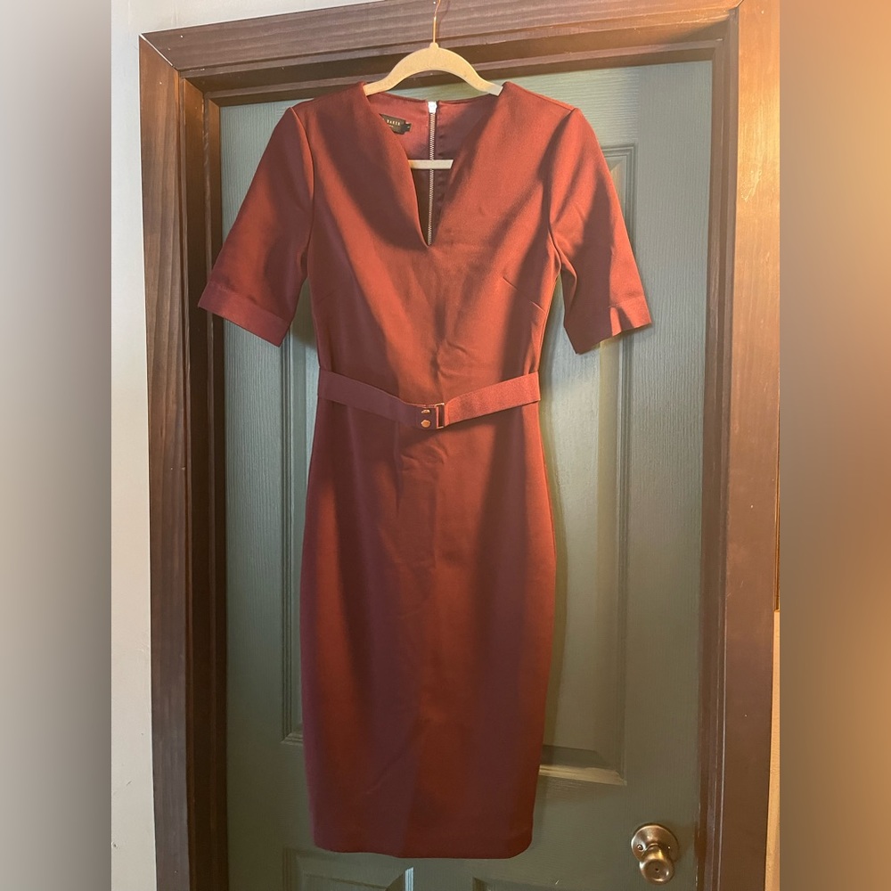 Ted Baker Burgundy classy dress with rose gold detailing